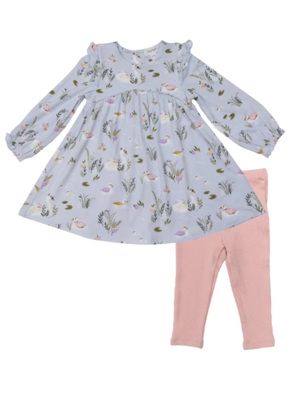 NWT Angel Dear Ruffled Sleeve Dress & Leggings Riverbank Swans Size 4 Bamboo!